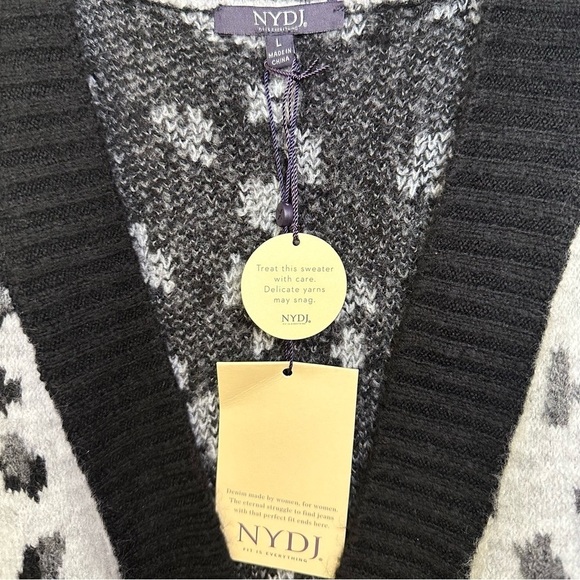 NWT NYDJ Jacquard Long Open Front Cardigan Heather Gray Black Animal Print - Picture 7 of 14